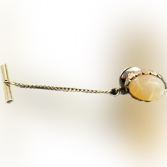 Natural Golden Citrine Gemstone Gold Color Bezel Tie Tack - Picture 1 of 16